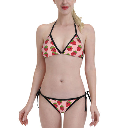 Strawberry Print Triangle Bikini Swimsuit