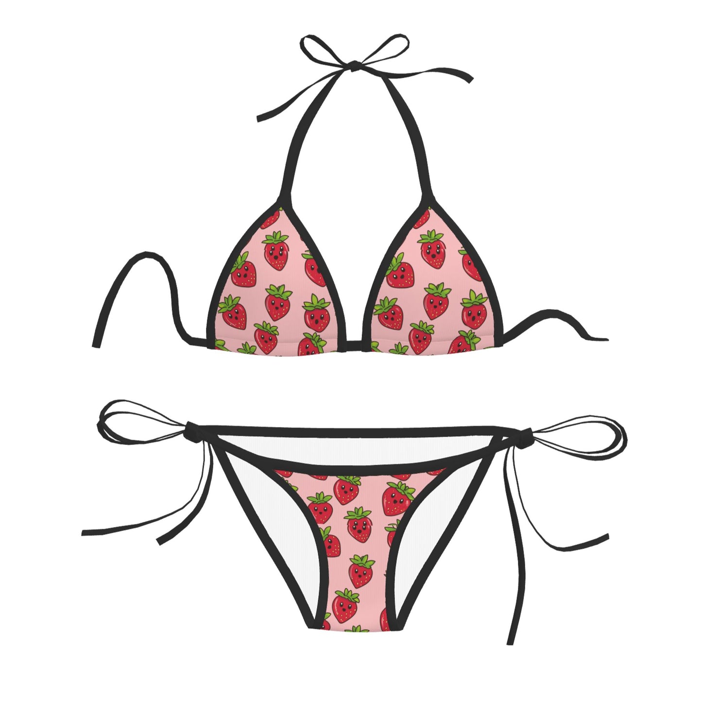 Strawberry Print Triangle Bikini Swimsuit