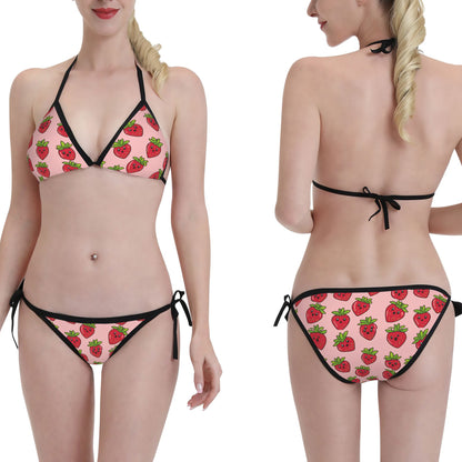 Strawberry Print Triangle Bikini Swimsuit