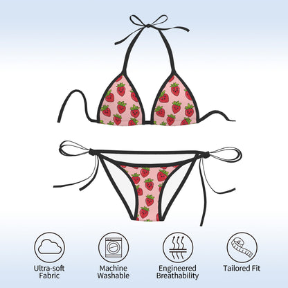 Strawberry Print Triangle Bikini Swimsuit