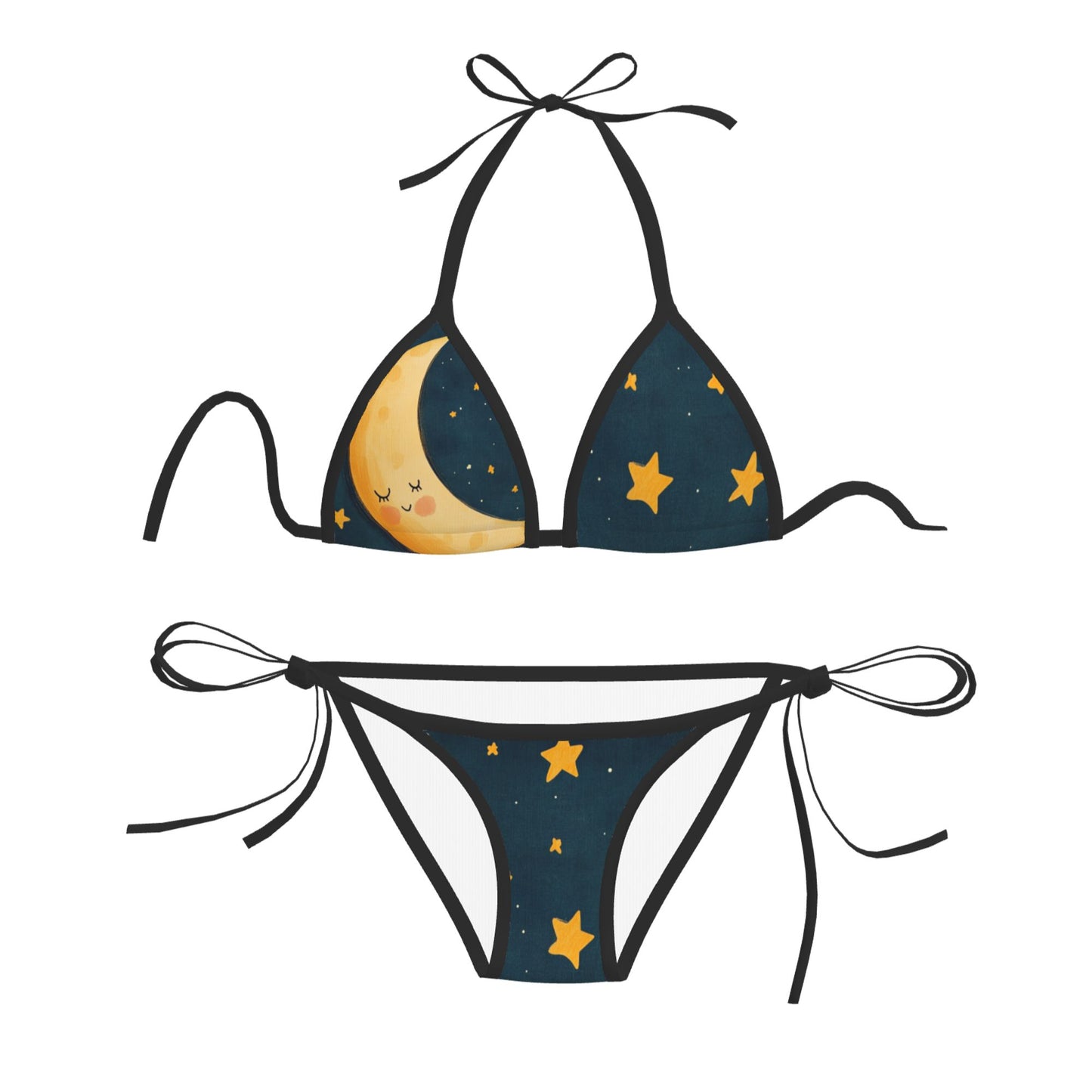 Moon & Stars Print Triangle Bikini Swimsuit