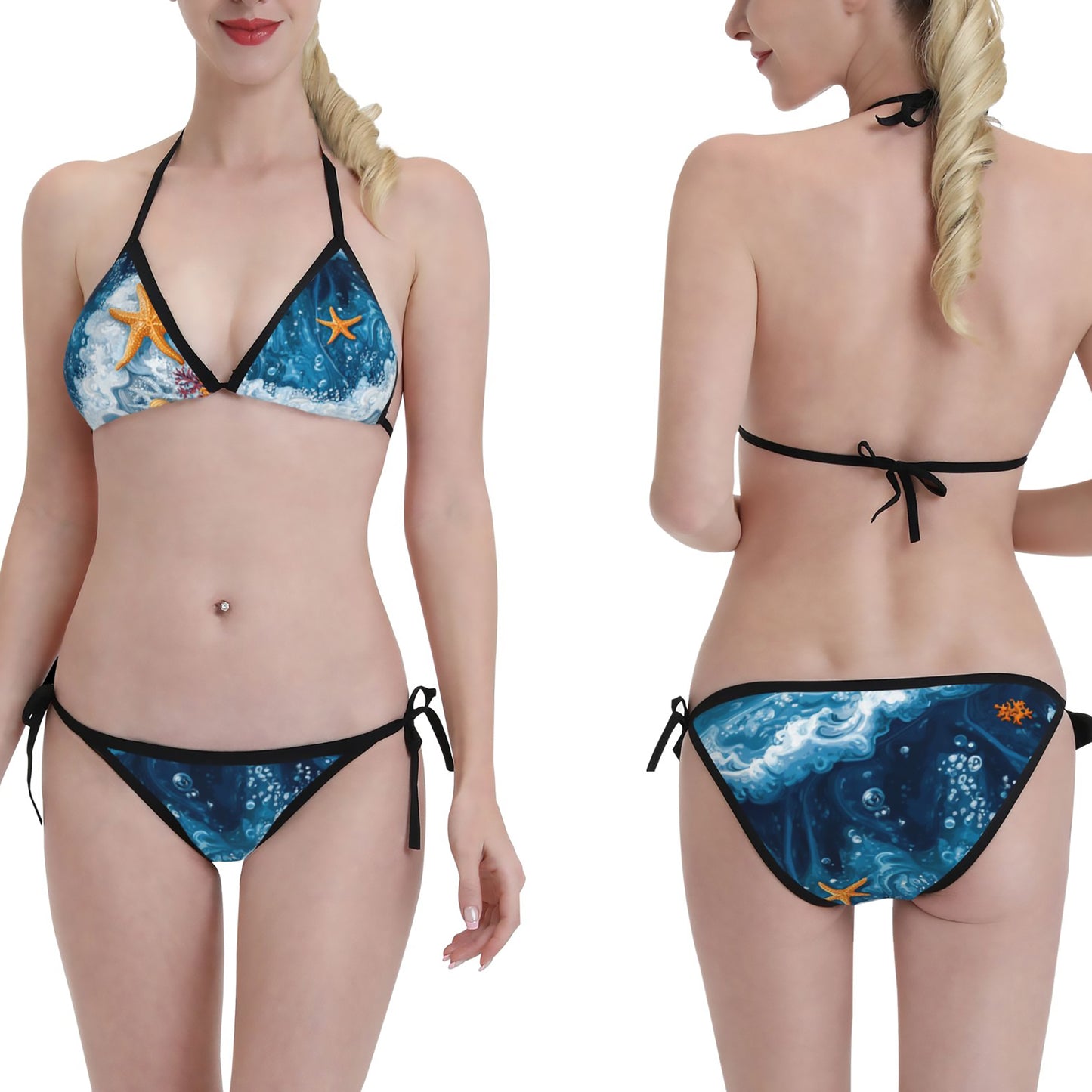 Ocean Starfish Print Triangle Bikini Swimsuit