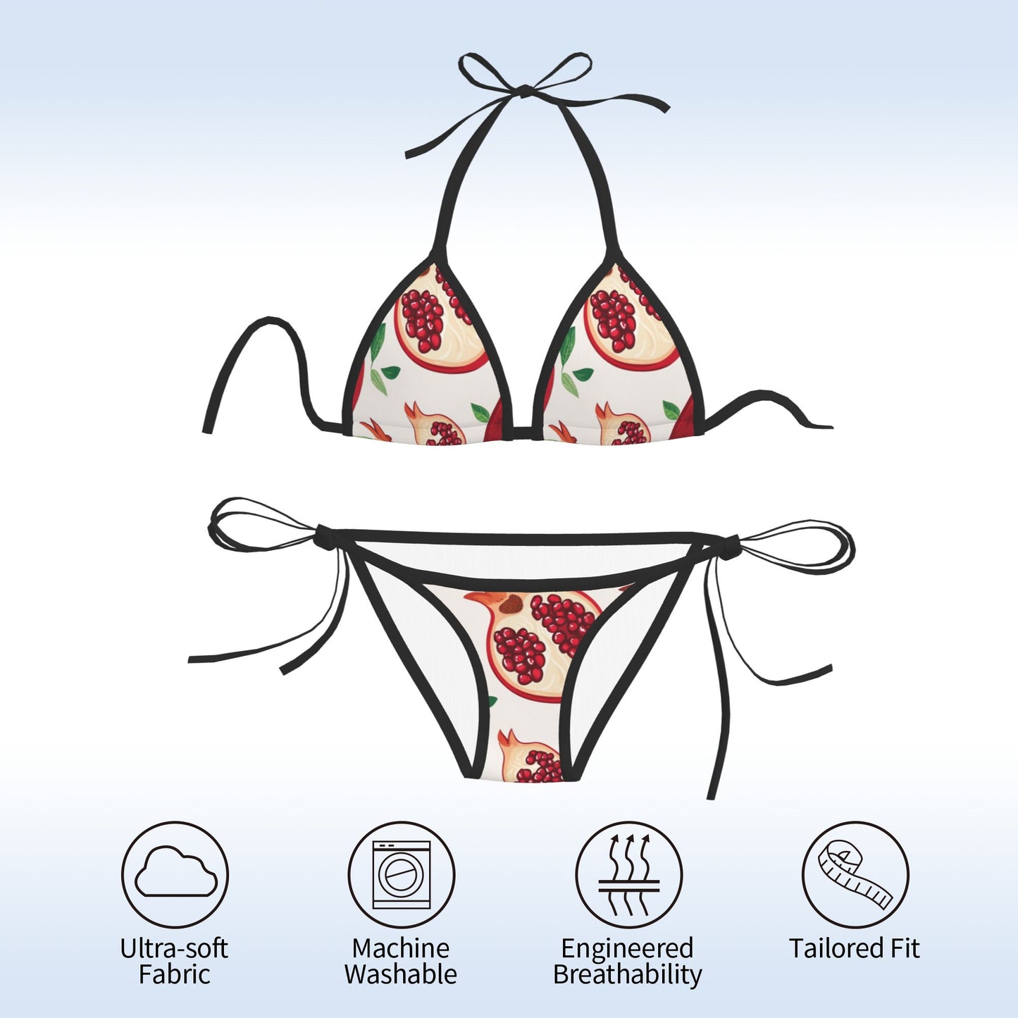 Pomegranate Print Triangle Bikini Swimsuit