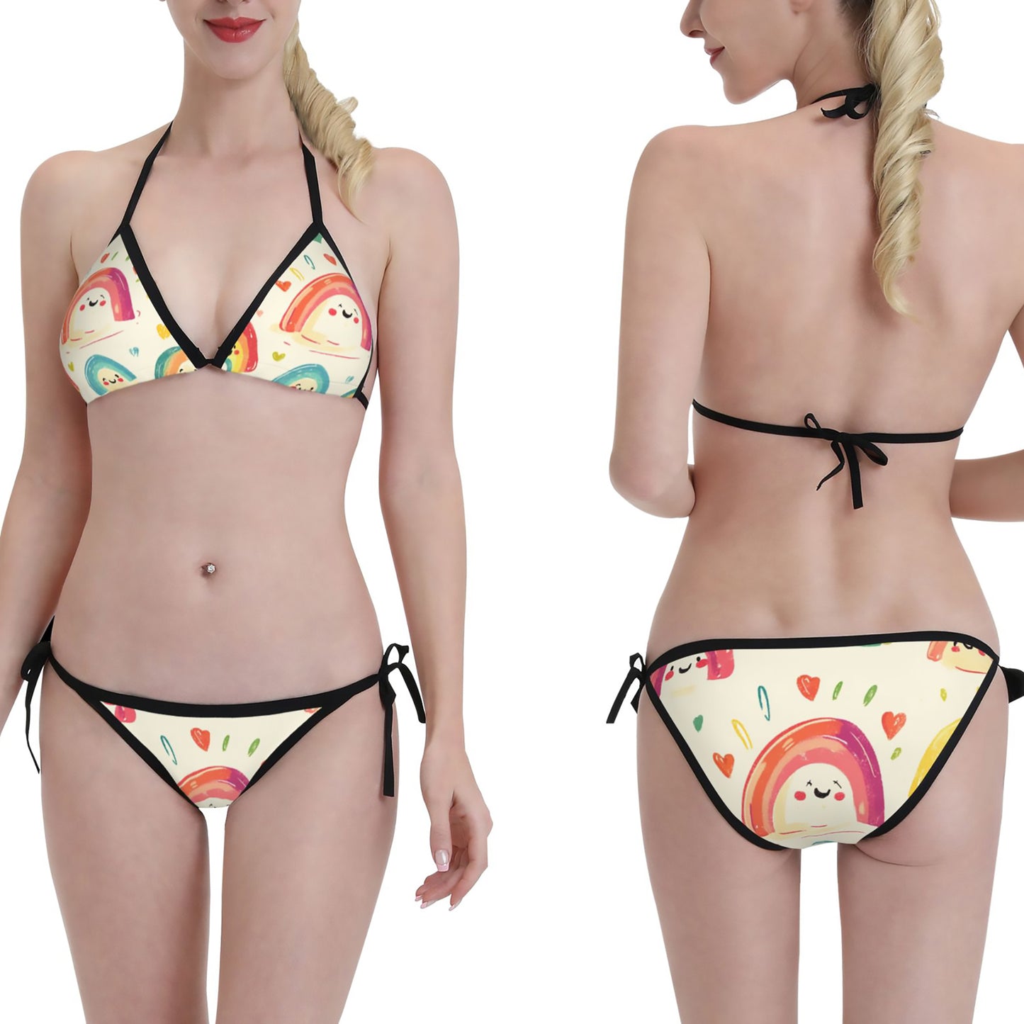 Rainbow Print Triangle Bikini Swimsuit