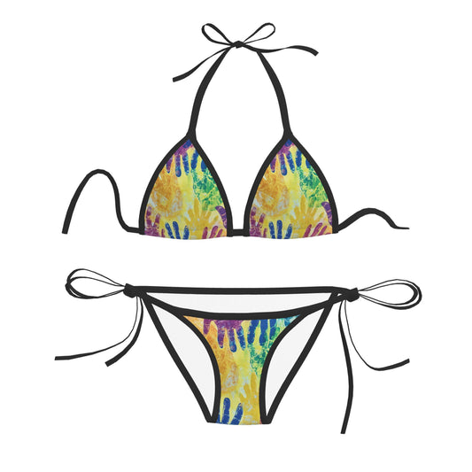 Rainbow Handprint Print Triangle Bikini Swimsuit