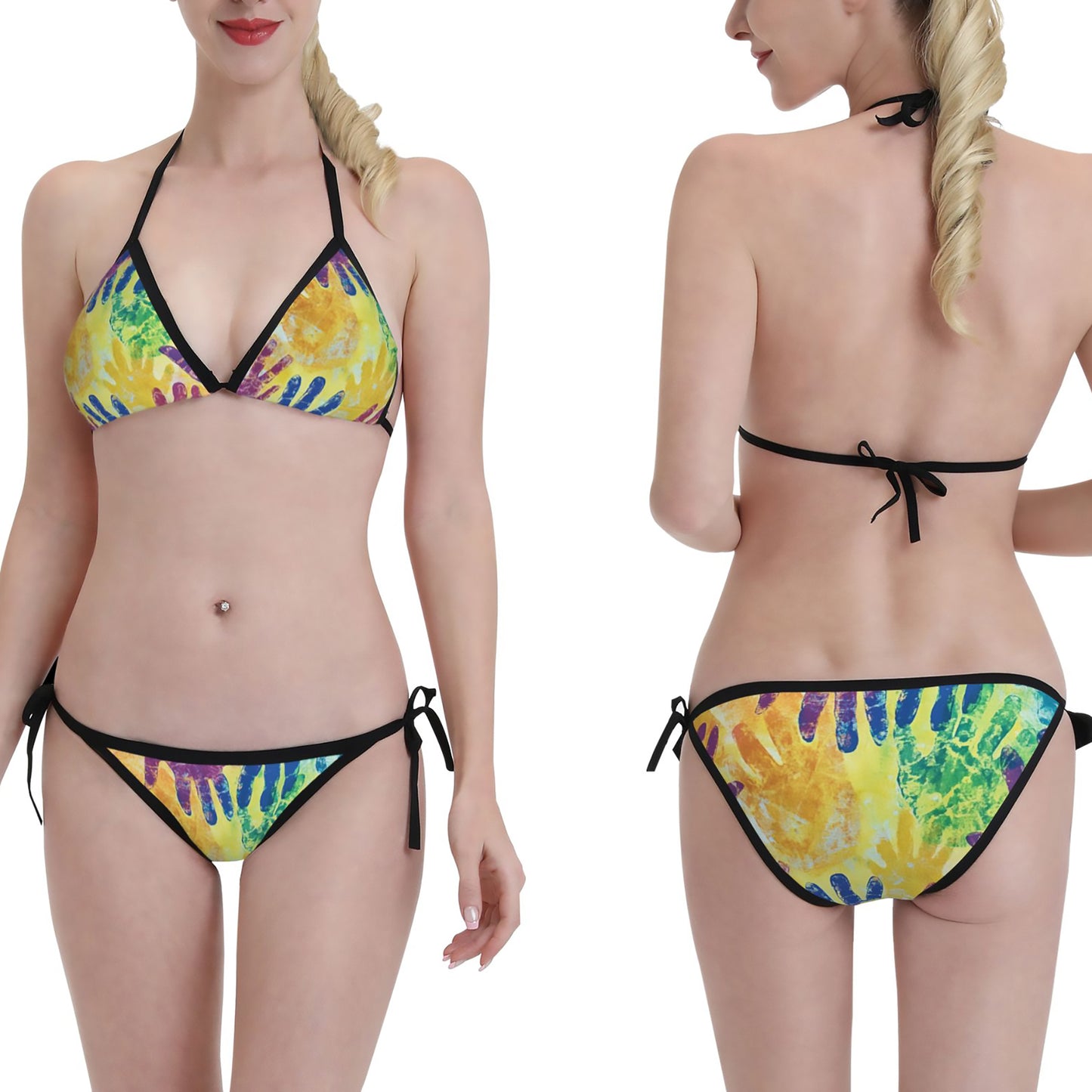 Rainbow Handprint Print Triangle Bikini Swimsuit