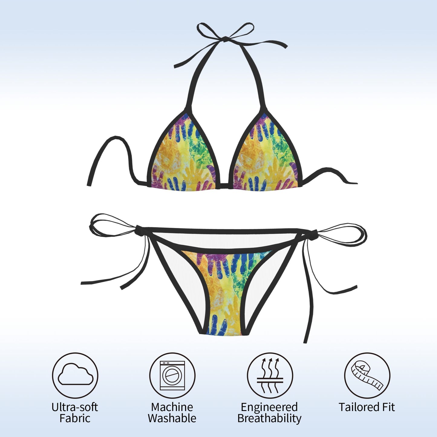 Rainbow Handprint Print Triangle Bikini Swimsuit