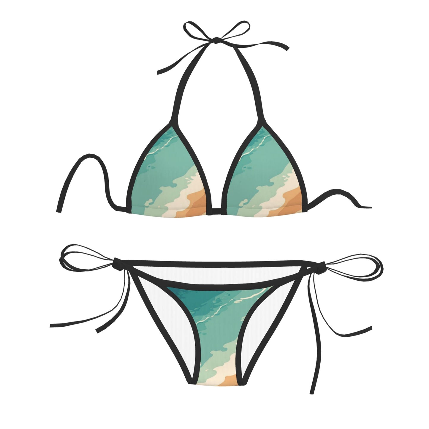 Wave Print Triangle Bikini Swimsuit