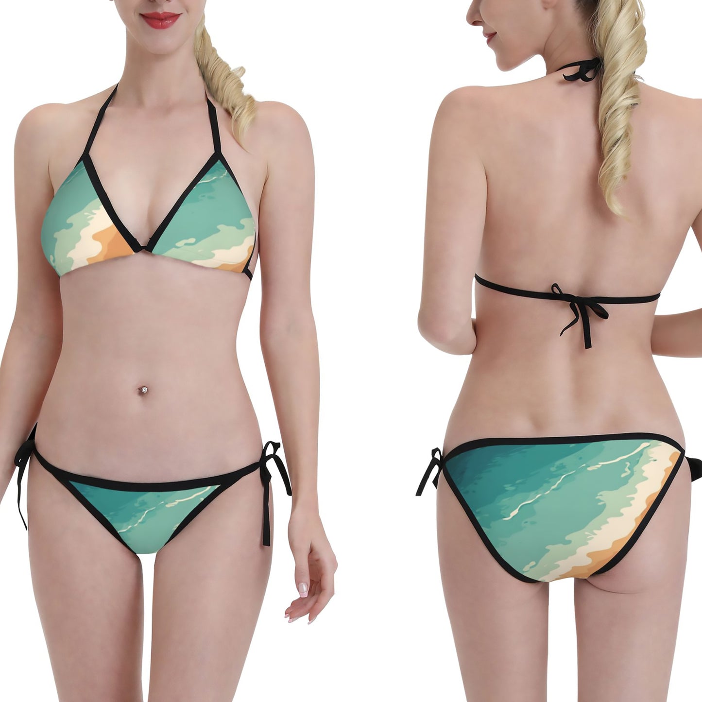 Wave Print Triangle Bikini Swimsuit