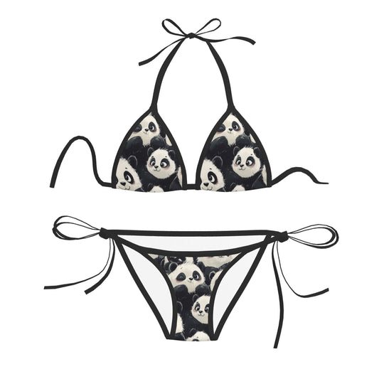 Cute Panda Print Triangle Bikini Swimsuit