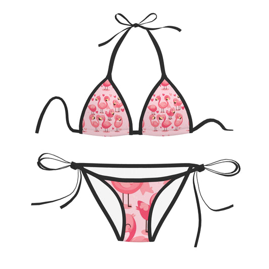 Pink Flamingo Print Triangle Bikini Swimsuit