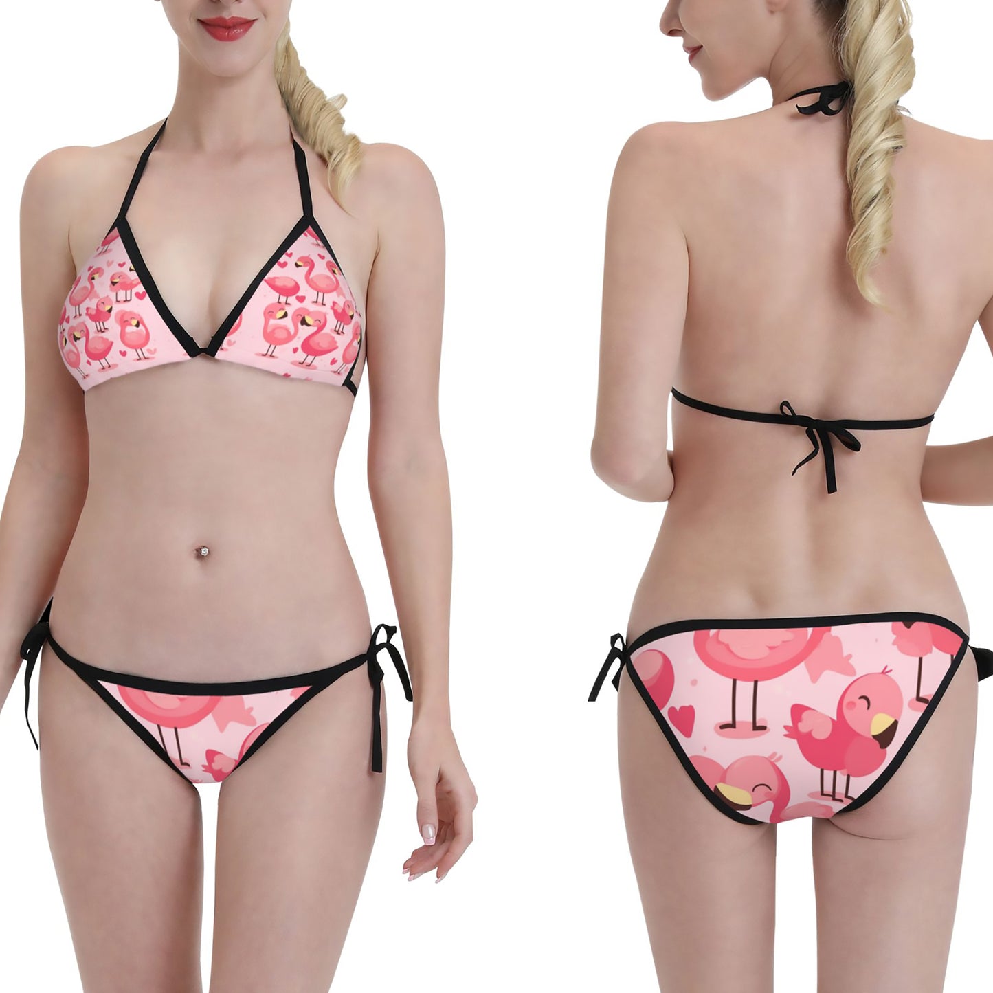 Pink Flamingo Print Triangle Bikini Swimsuit